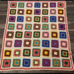 Vintage Granny Squares Afghan Throw 59”x51”